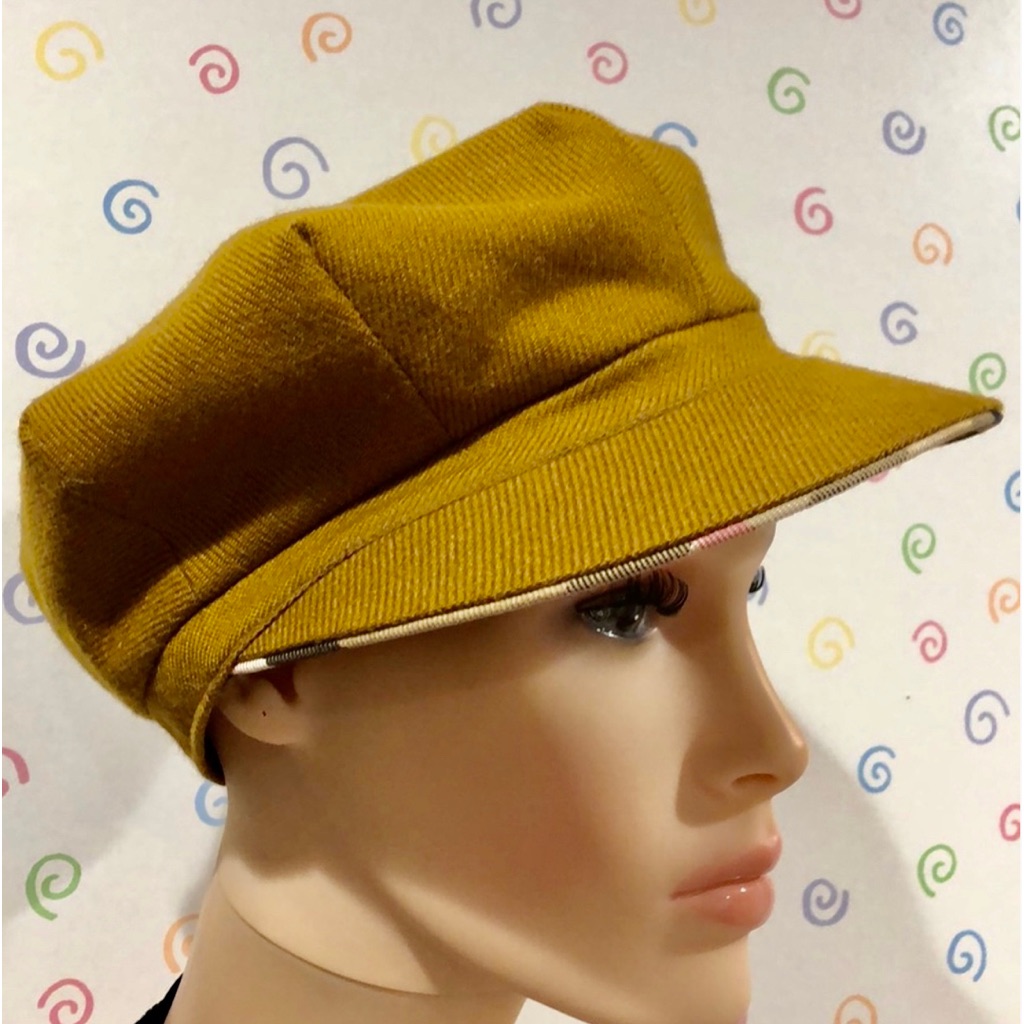 Authentic Burberry GoldCamel Wool Cap Hat With Plaid Trim